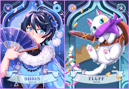 Tatsuya, Potatsu, Shion, and Fluff card back